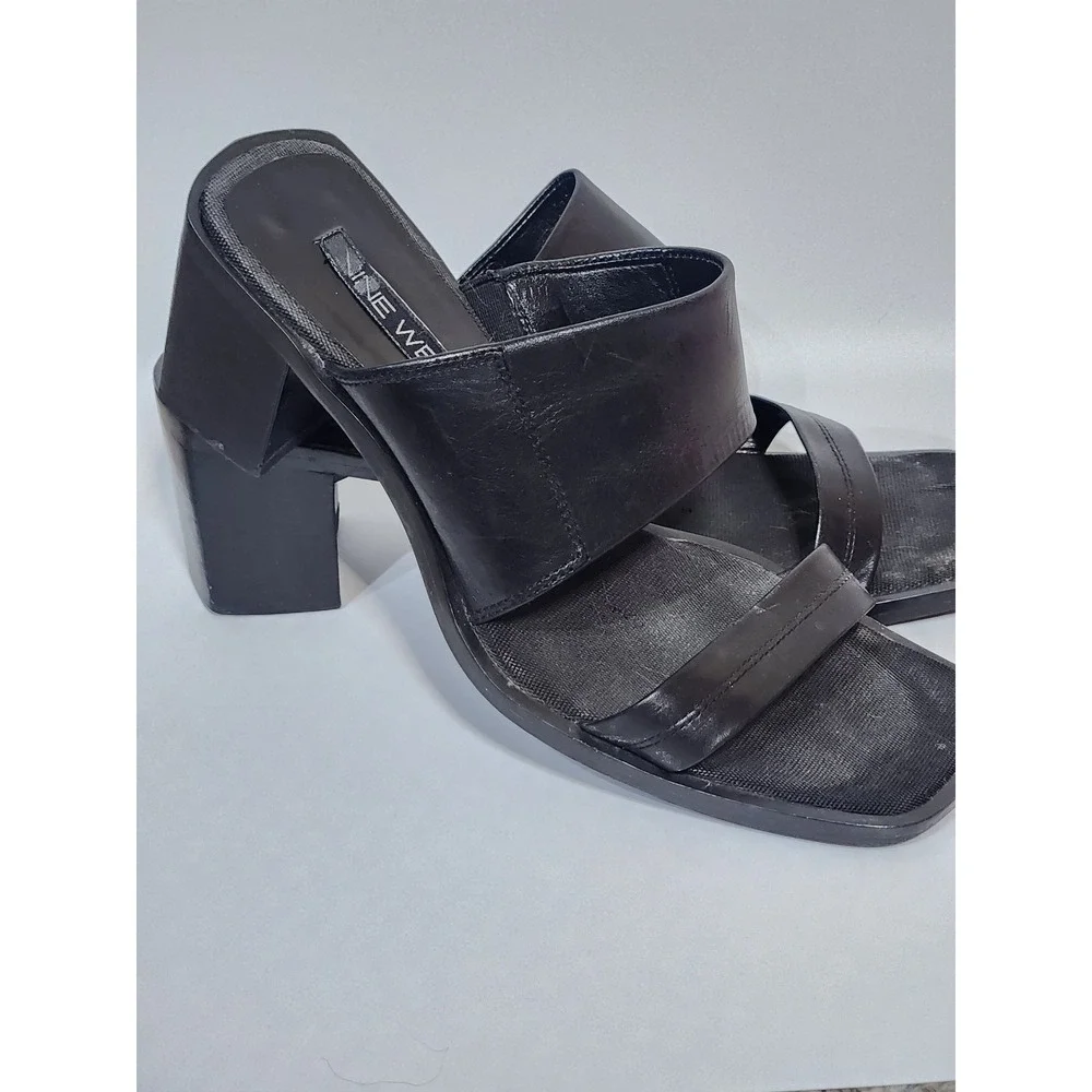 Y2K black leather‎ platform block heels womens Nine West size 8